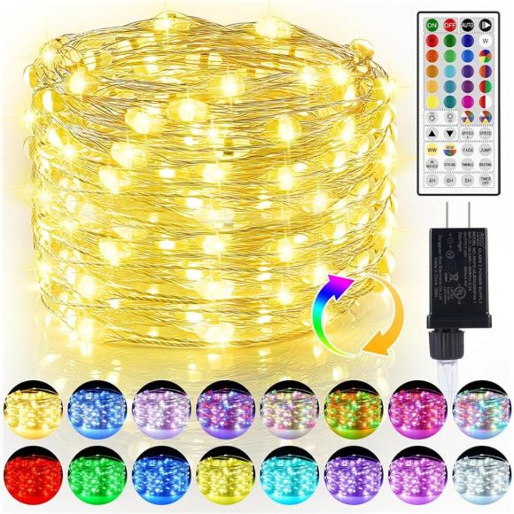 50ft Fairy Lights 150 LED RGB Warm White Color Changing String Lights Outdoor In
